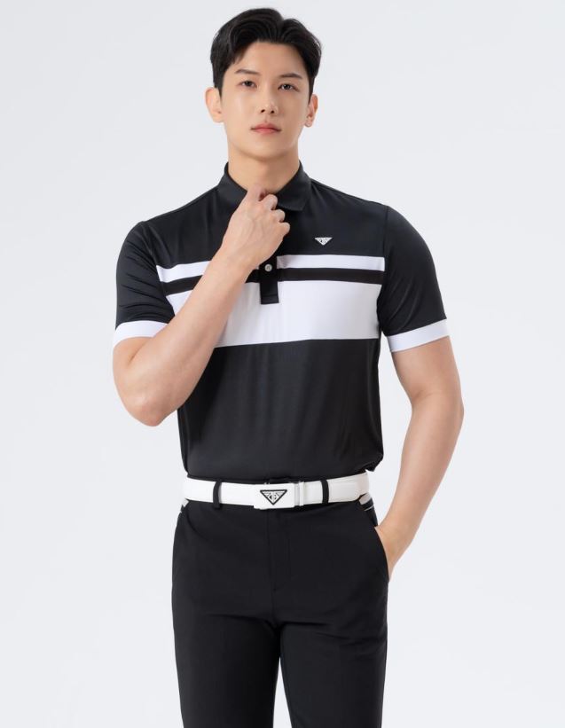 Men Golf Wear Black Color Mesh Collar Top Shirt