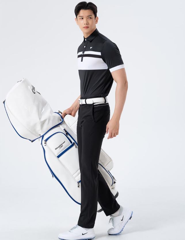 Men Golf Wear Black Color Mesh Collar Top Shirt