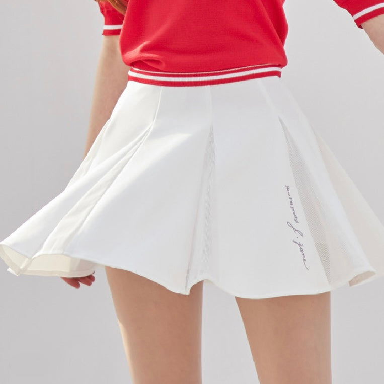 White Flare Mesh Contrast Skirt