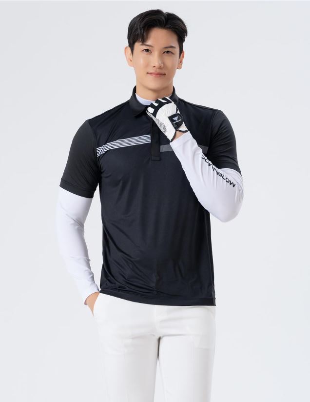 Men Golf Wear Point Color Match Collar Top Shirt