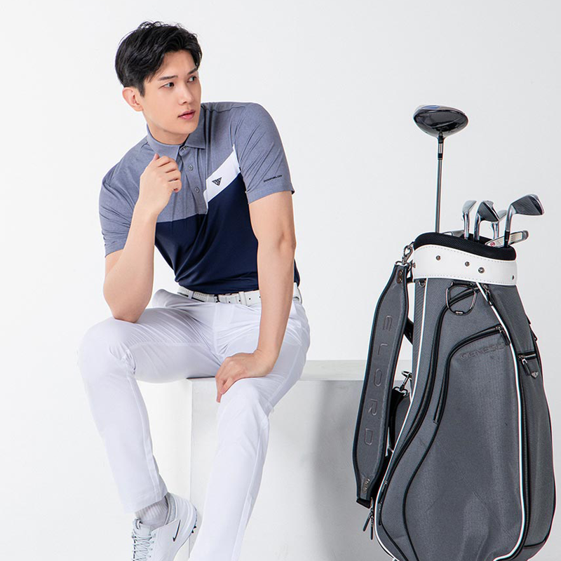 Men Golf Wear Short Sleeve Top Shirt V-shaped Design