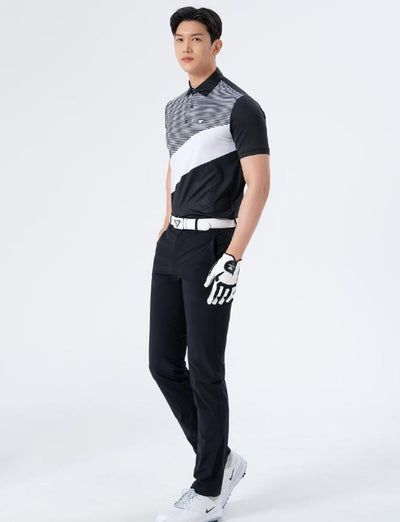 Men Golf Wear Stripe Color Match Collar Top Shirt