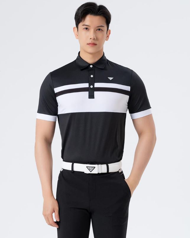 Men Golf Wear Black Color Mesh Collar Top Shirt