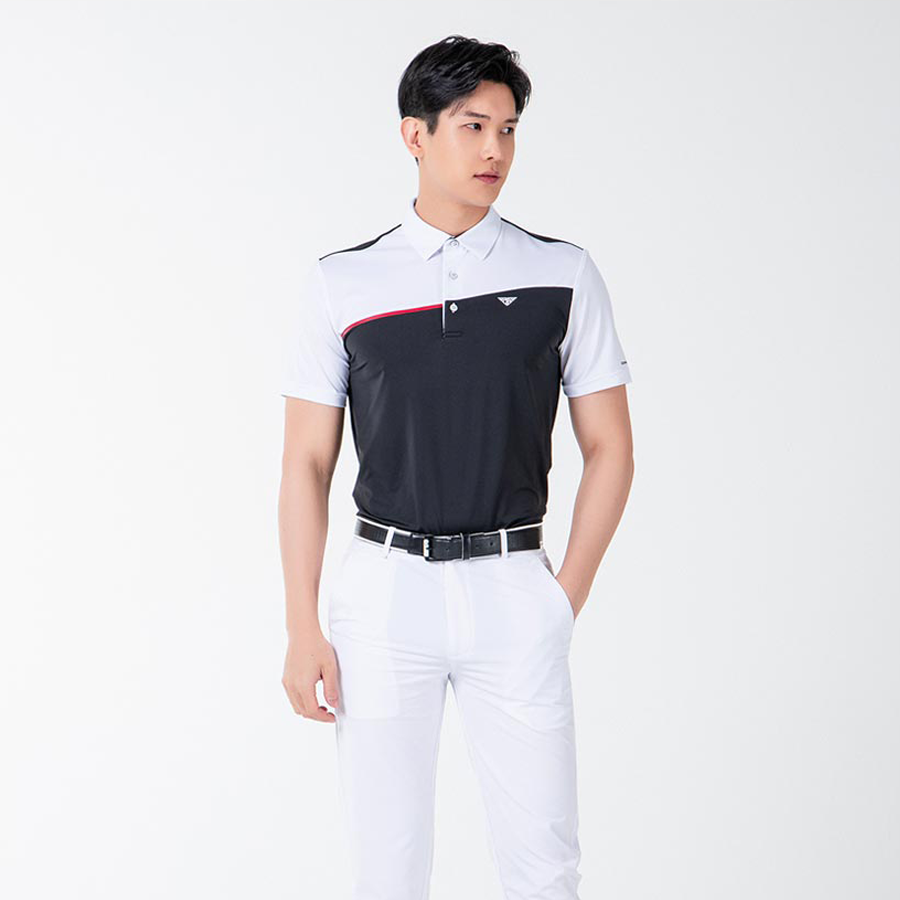 Men Golf Wear Short Sleeve Top Shirt Diagonal Design