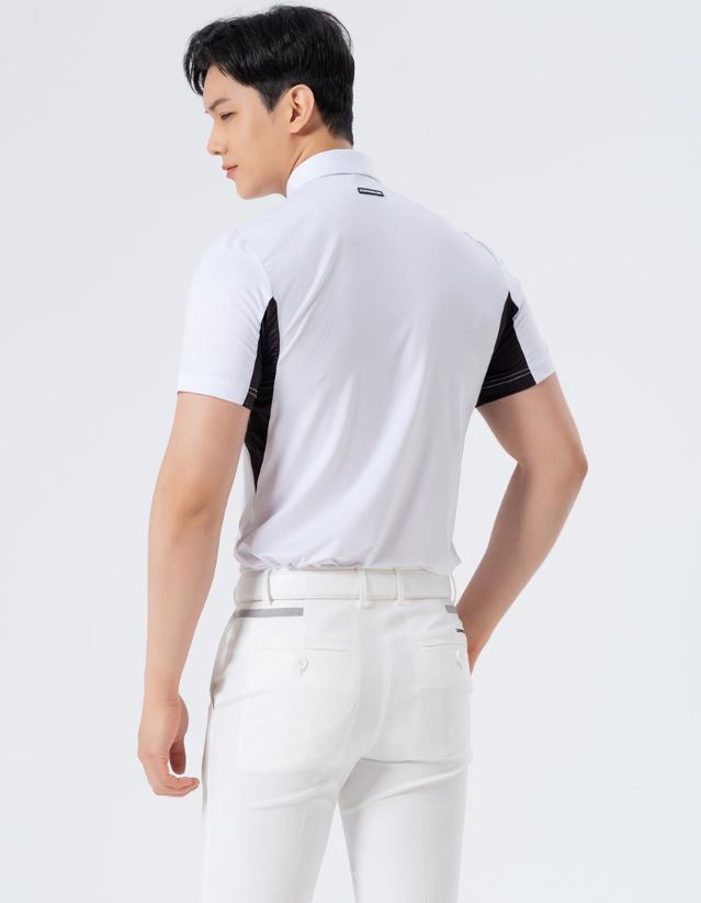 Men Golf Wear White Point Mesh Collar Top Shirt – KOODSHOT