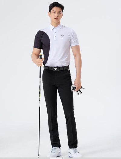 Men Golf Wear White Point Line Mesh Collar Top Shirt