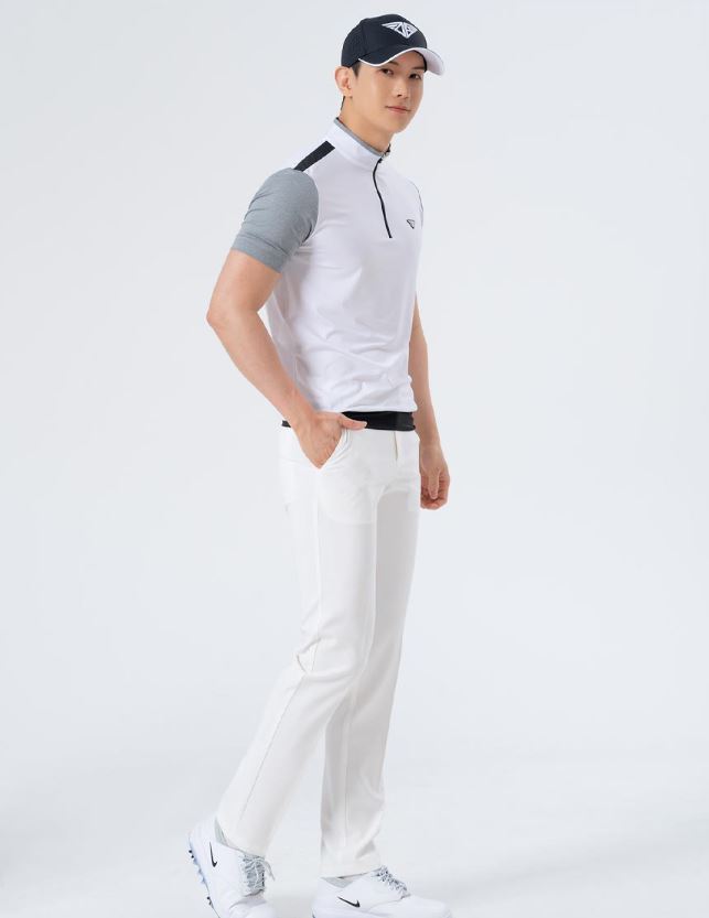 Men Golf Wear White Point Mesh Collar Top Shirt – KOODSHOT