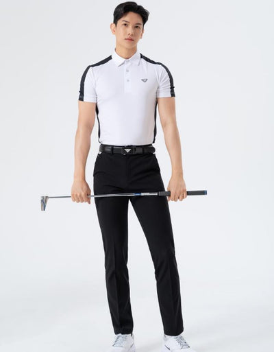 Men Golf Wear White Point Mesh Collar Top Shirt