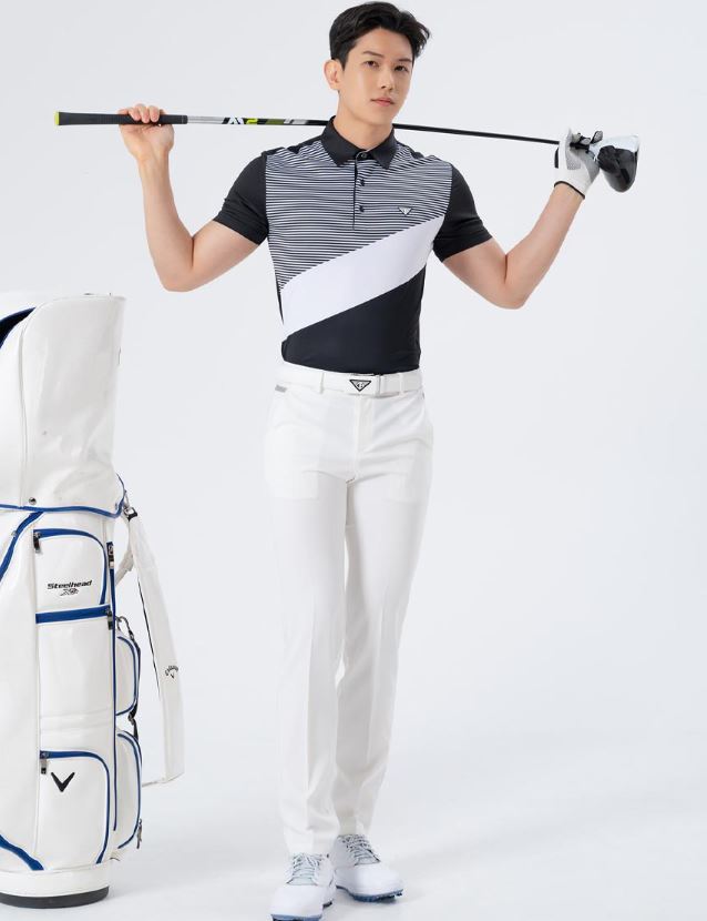 Men Golf Wear Stripe Color Match Collar Top Shirt