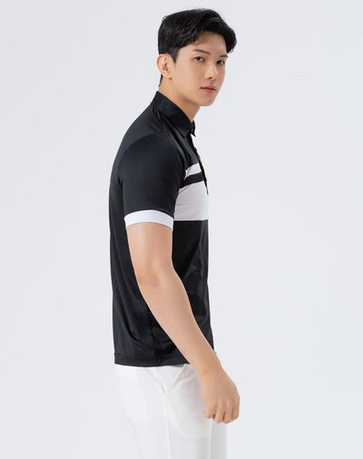 Men Golf Wear Black Color Mesh Collar Top Shirt