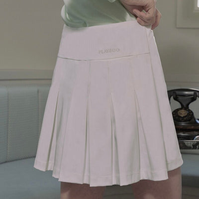 White Back Pleated Banding Skirt W/INNER Pants