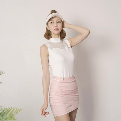 Pink Stripe Shirring Wrap Skirt