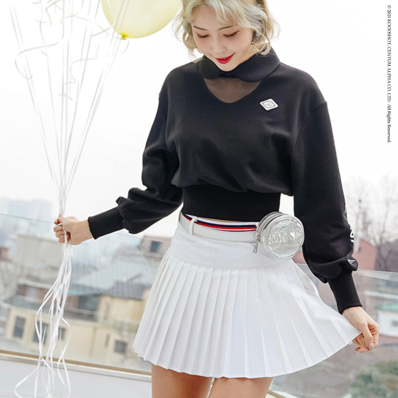 White Band Pleats Skirt