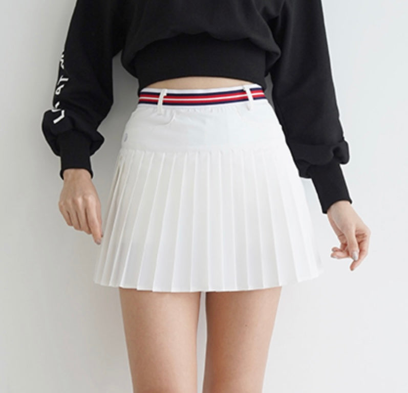 White Band Pleats Skirt