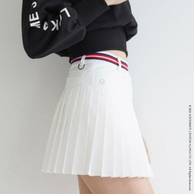 White Band Pleats Skirt