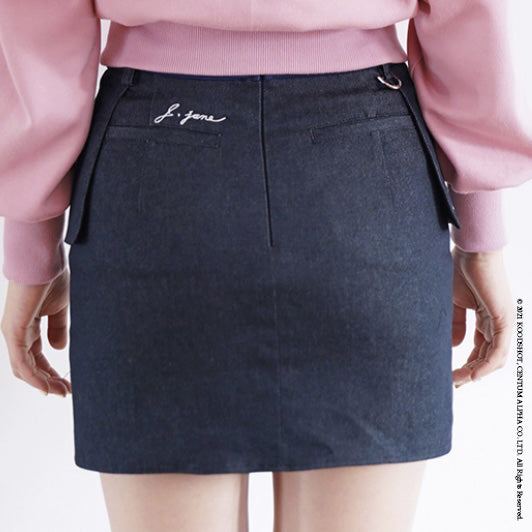 Deep Blue Flap H-Line Skirt
