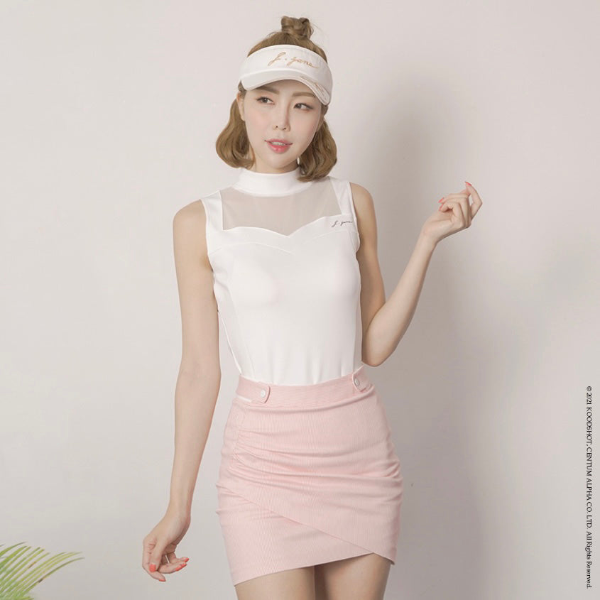 Pink Stripe Shirring Wrap Skirt