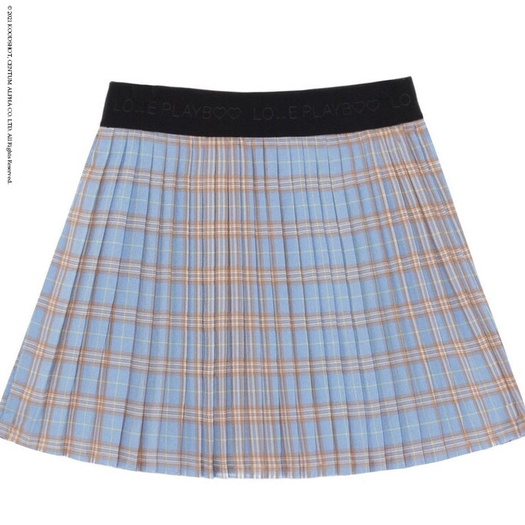 Blue Brown Clueless Plaid Pleated Banding Skirt