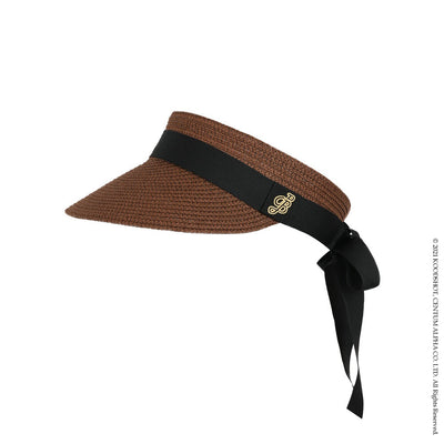 Brown Black Ribbon Straw Visor