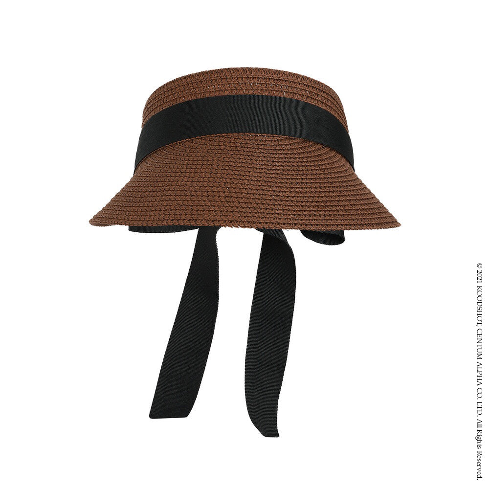 Brown Black Ribbon Straw Visor