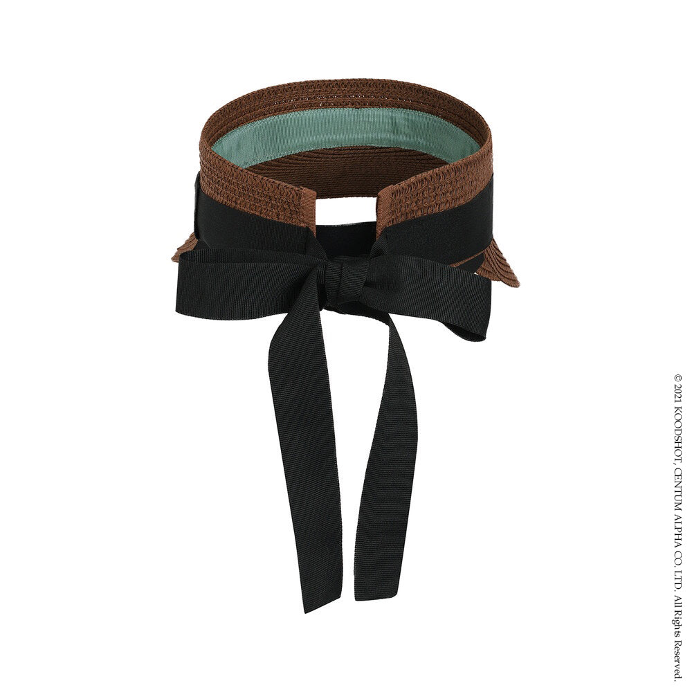 Brown Black Ribbon Straw Visor