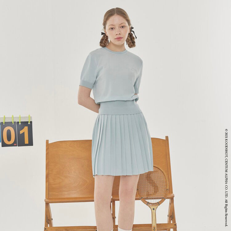 Pastel Blue Summer Short Sleeve + Pleated Skirt Set-up