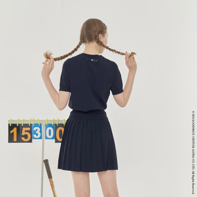 Navy Summer Short Sleeve + Pleated Skirt Set-up