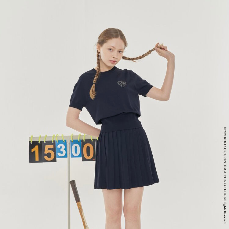 Navy Summer Short Sleeve + Pleated Skirt Set-up