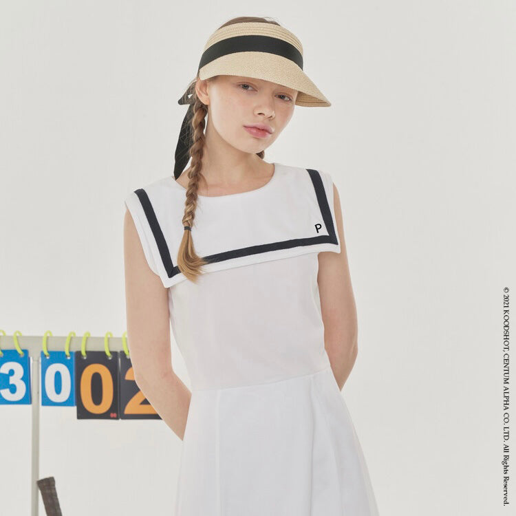 White Pique Sailor Sleeveless Dress W/inner Pants