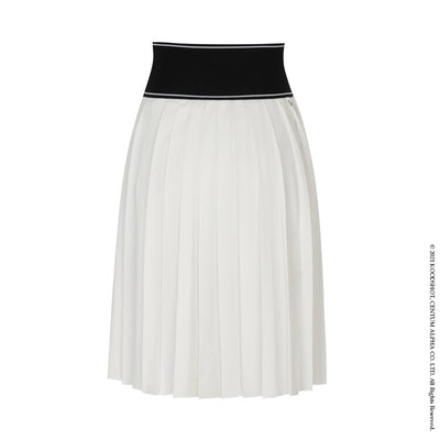 White Wide Banding Midi Skirt W/inner Pants