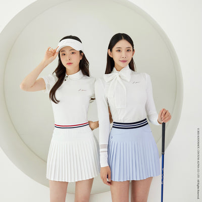 White Line Band Pleats Skirt