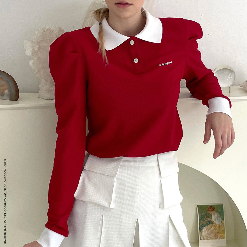 Red Polo Shirts with Puff Long sleeve