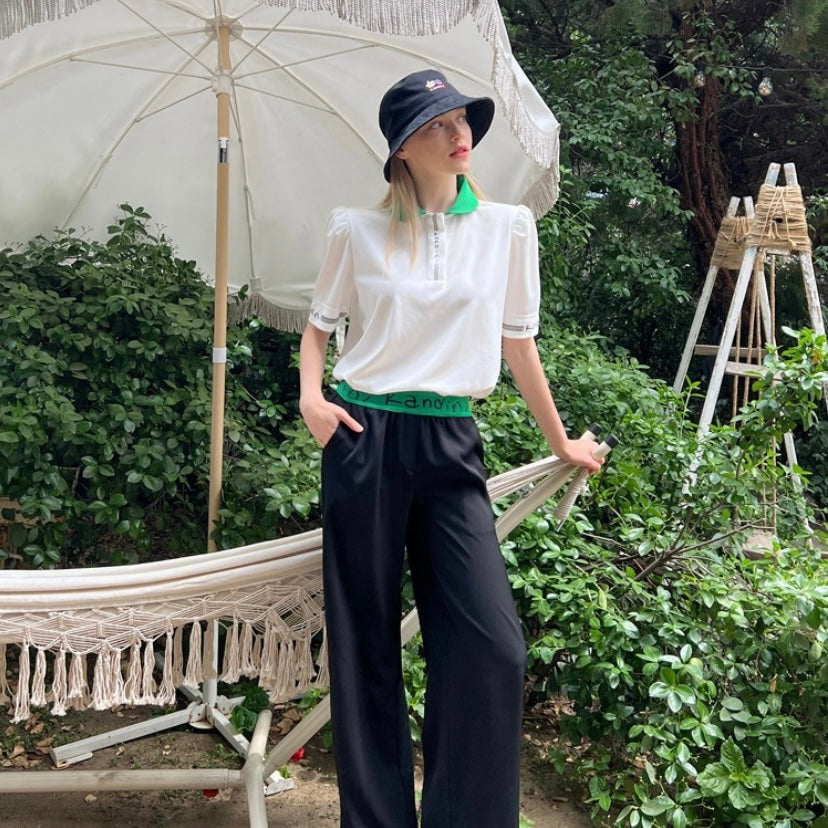 Green Wide Banding Pants