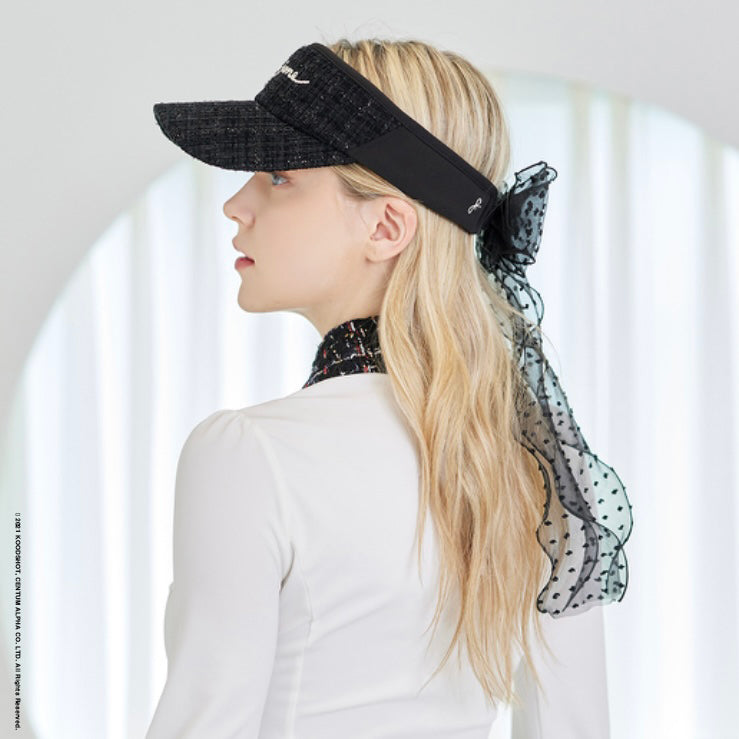 Black Tweed Pearl Ribbon Suncap