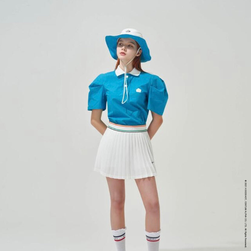 Blue Polo shirts with Balloon Puff sleeve