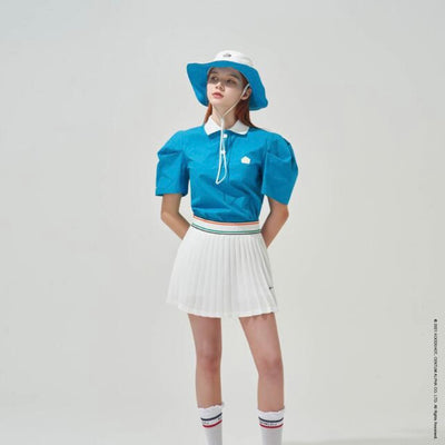 Blue Polo shirts with Balloon Puff sleeve