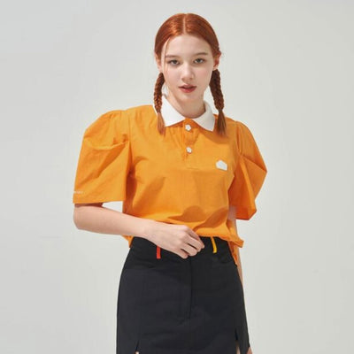 Orange Polo shirts with Balloon Puff sleeve