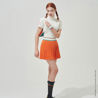 Orange Elastic Band Pleats Skirt