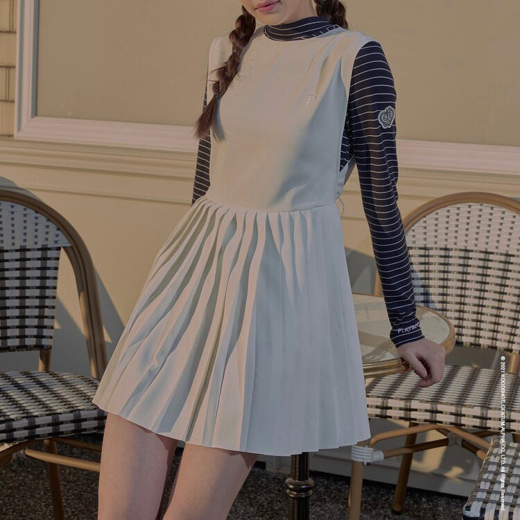 Ivory Pleated Jumper Dress W/INNER Pants