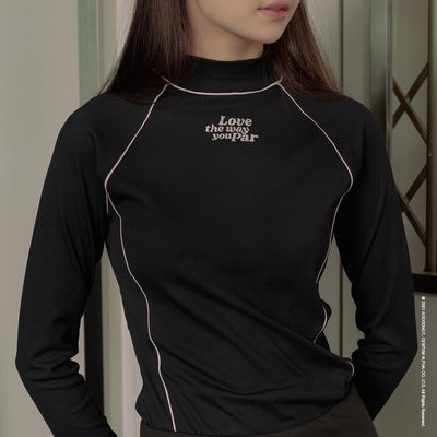 Black Piping Raglan Mock Turtleneck Top