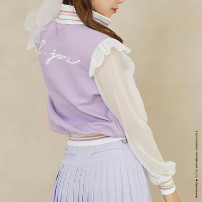 Lavender Half Zip-up Chiffon Sleeve Sweatshirt