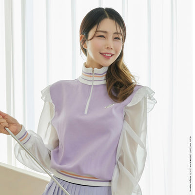 Lavender Half Zip-up Chiffon Sleeve Sweatshirt