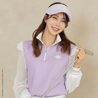 Lavender Half Zip-up Chiffon Sleeve Sweatshirt