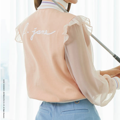 Coral Half Zip-up Chiffon Sleeve Sweatshirt