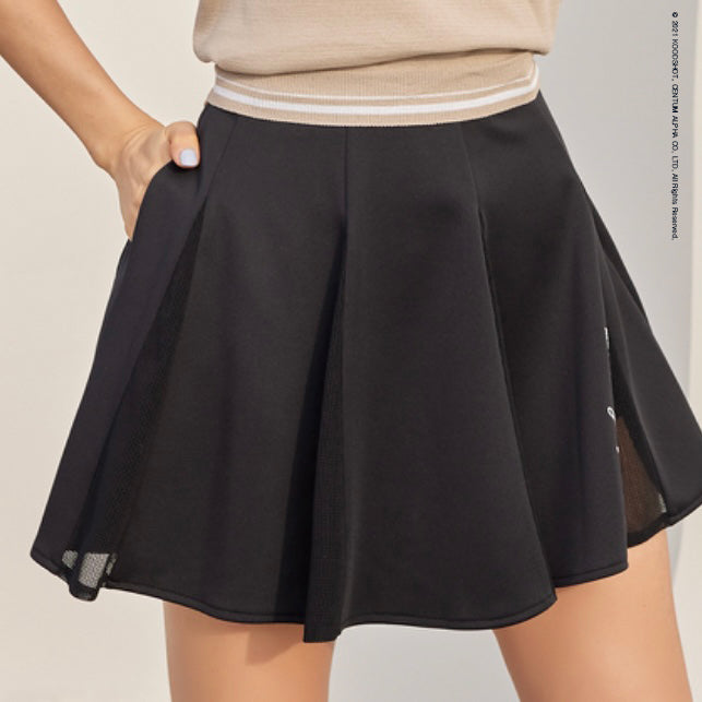 Black Flare Mesh Contrast Skirt