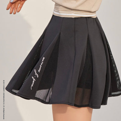 Black Flare Mesh Contrast Skirt