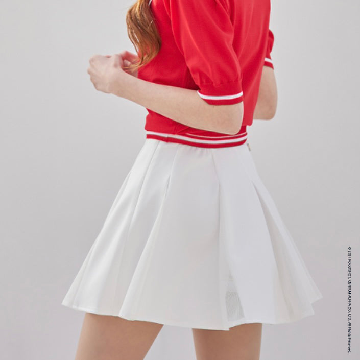 White Flare Mesh Contrast Skirt