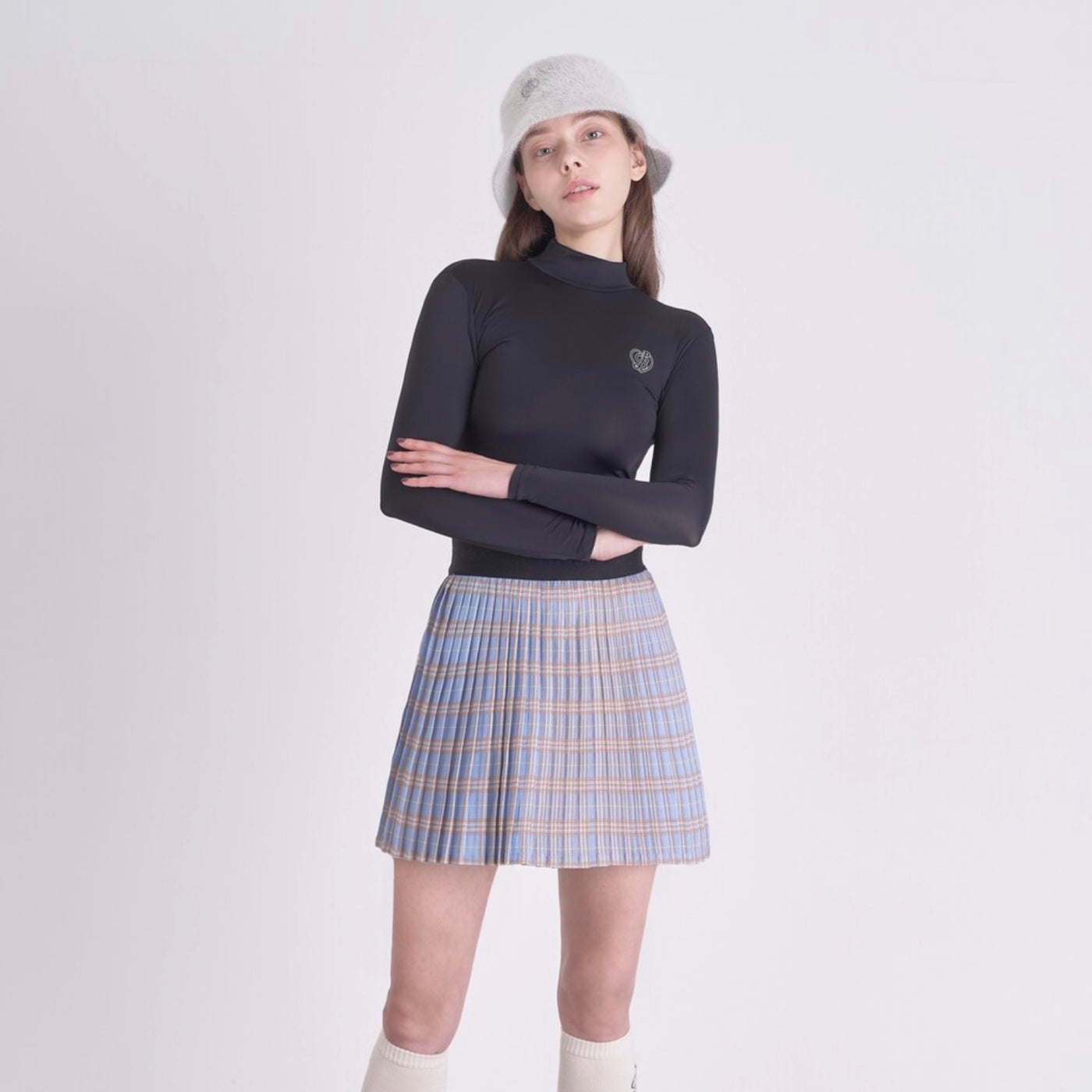 Blue Brown Clueless Plaid Pleated Banding Skirt