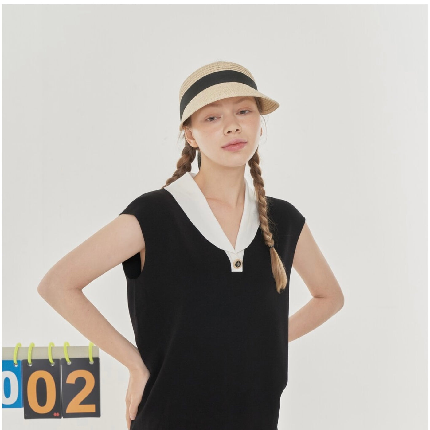 Black Combi Button-Embellished Sleeveless Knit