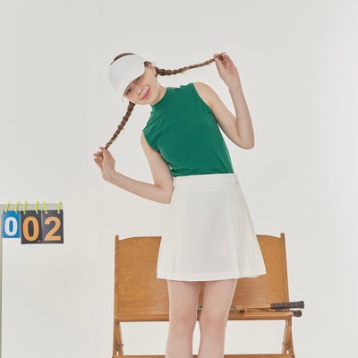 White Adjustable Belted Pleated Skirt W/Inner Pants